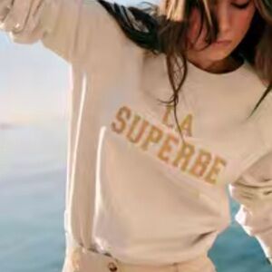 Sezane Cream Sweatshirt with Gold Lettering